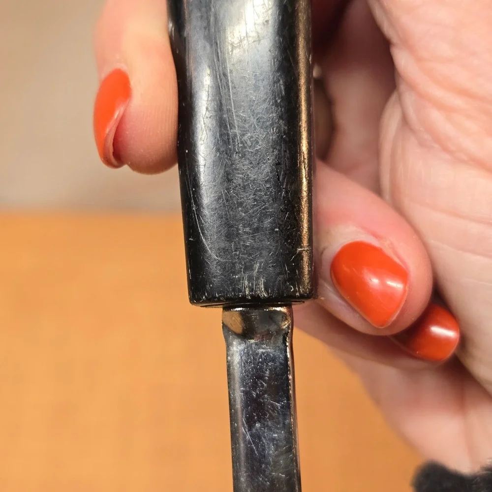 Vintage EKCO USA Chrome Plated Slotted Spoon Black Plastic Handle‎